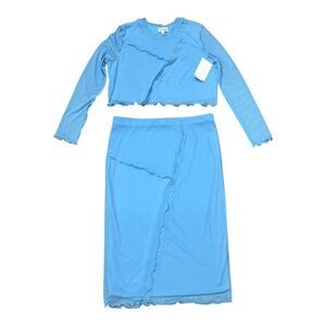Love Fire Sky Blue Mesh Top and Midi Skirt Set Girls L